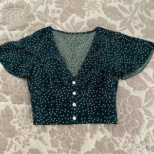 Dark green cider polka dot crop top with side zipper size Small